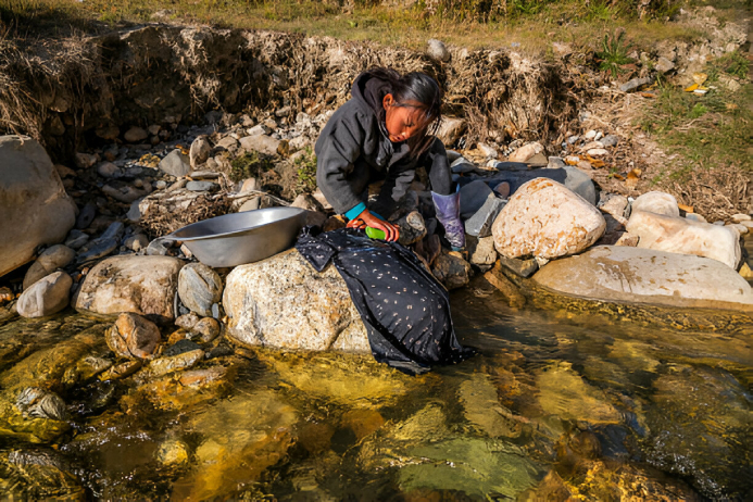 clothes that were washed in a certain spot of the river came out to be extra clean.